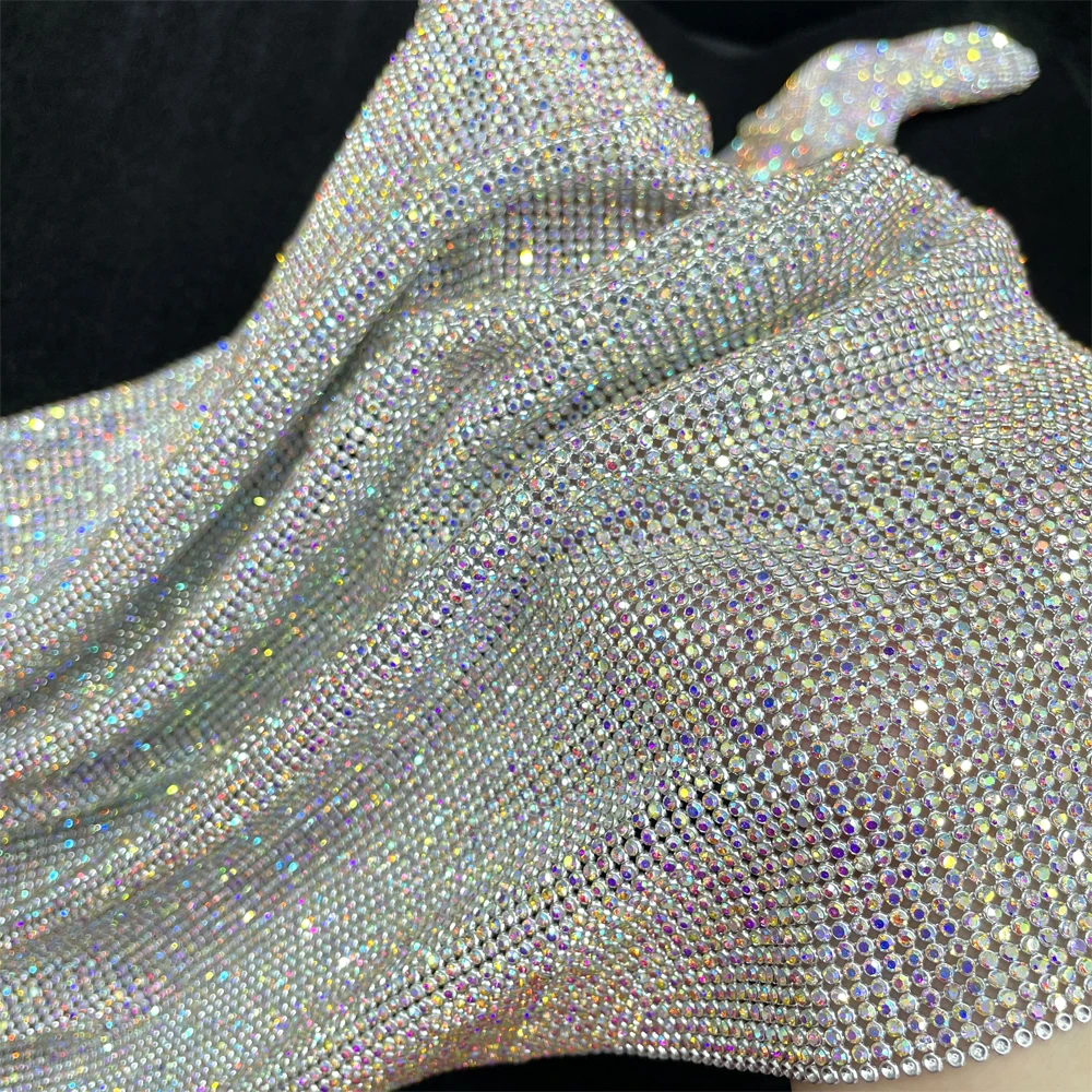 Me028 buling buling AA grade 2mm crystal mesh metallic rhinestone net mesh for garment