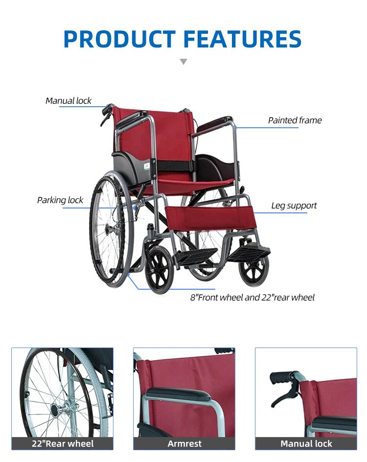Pediatric Chair Lightweight Manual Folding Children Wheel Chair Portable Adult Wheelchair