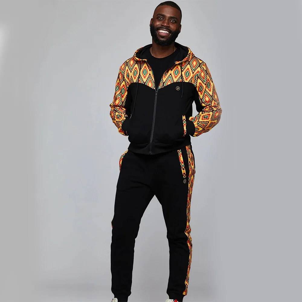 African Print Fall Winter Two Pieces Set Unisex Hoodie & Joggers Cotton Tracksuit