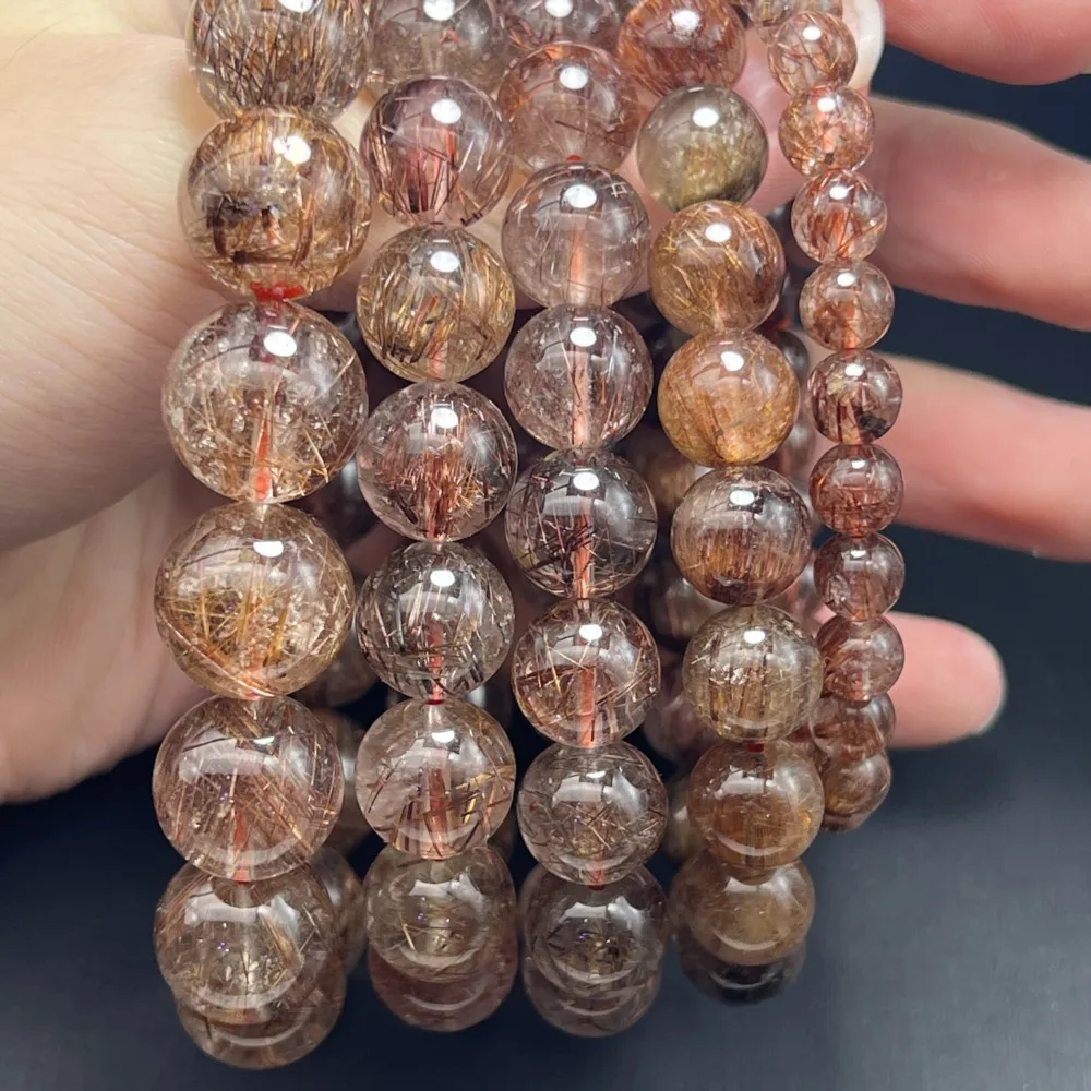 High Quality Natural Gemstone Copper Rutilated Quartz Bracelet Bead Bracelet Crystal Charm Stone Beaded Bracelet