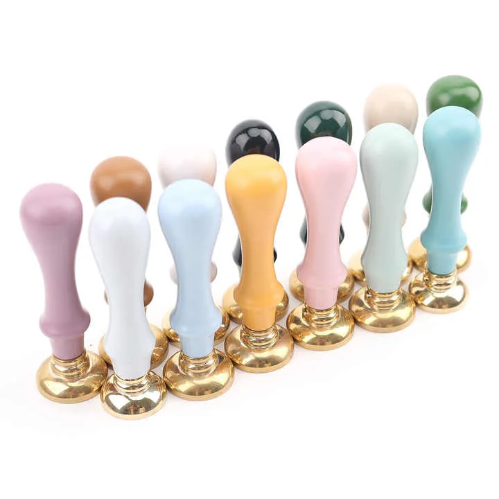 Custom Brand Stamp Macaron Color Wood Handle Sealing Wax Stamp With Brass Head Custom Design For Student Diy Handbook Gift