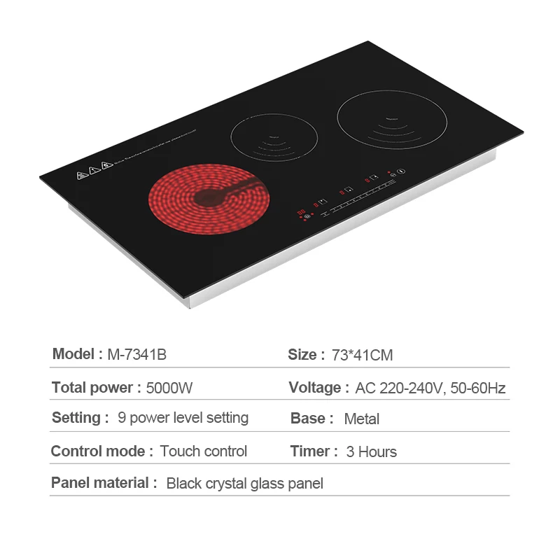 Multi Scenes 3 Cookers 5000W 9 Power Touch Control Zhongshan Multi Infrared Cooker Magnetic Induction Cooker