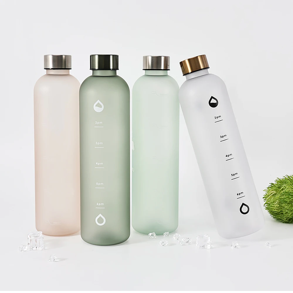 32 Oz 1 Litre BPA Free Frosted Tritan Plastic Motivational Sports Water Drink Bottle with Time Markings