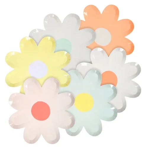 8pcs/bag 7inch party supplies decor disposable Sunflower Shape paper Dessert plates Flower cake dish dinner tableware New Year