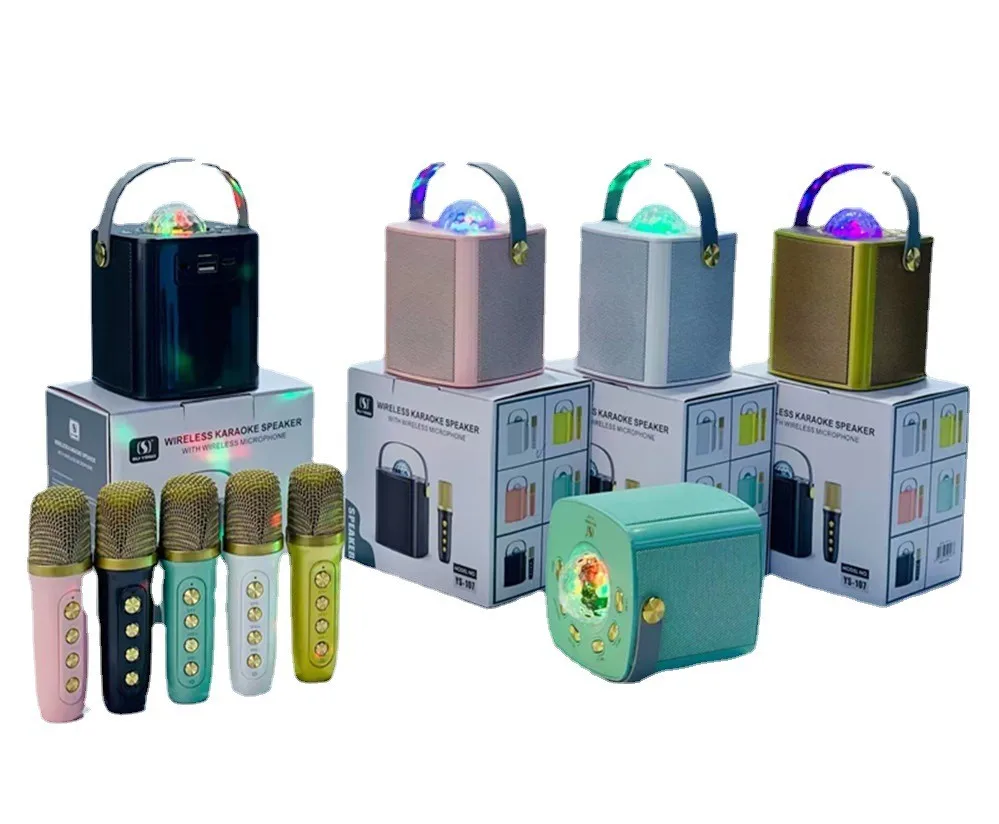 YS-107 одиночный микрофон USB/ TF перезаряжаемый танцевальный свет мини портативный караоке синий зуб беспроводной динамик с микрофоном