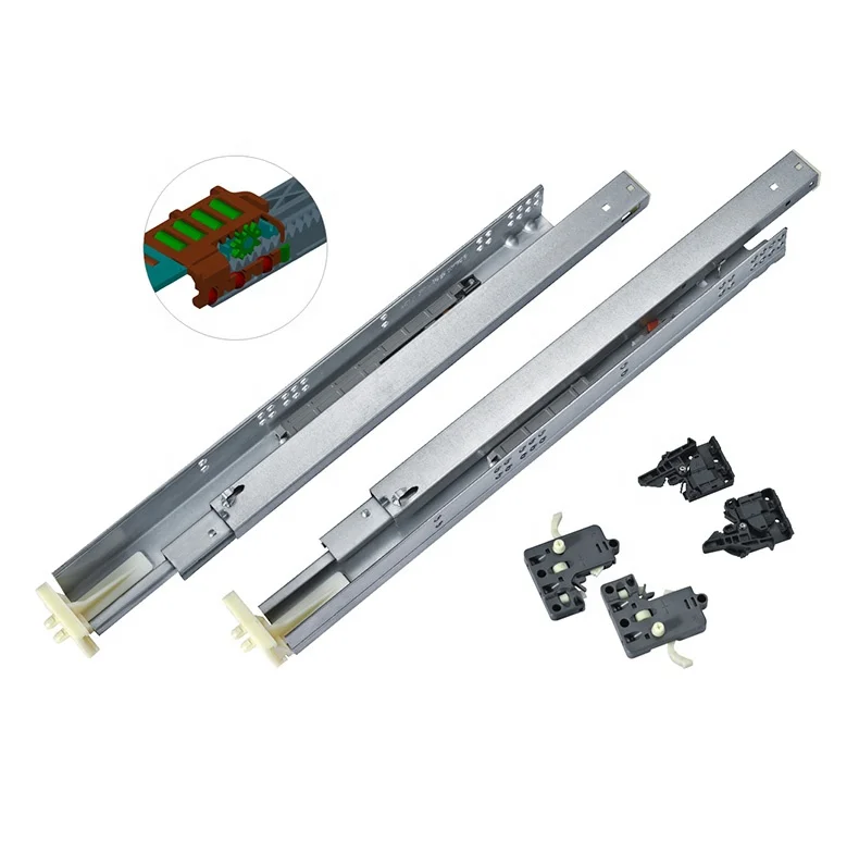 Soft Close American Damping Buffer Galvanized Sheet Three Section Hidden Undermount Drawer Slide