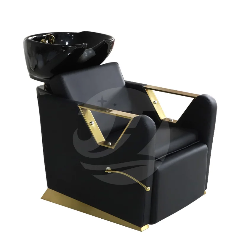 Modern Shampoo chair backwash unit / shampoo bowl and chair hair salon furniture / salon black shampoo chair