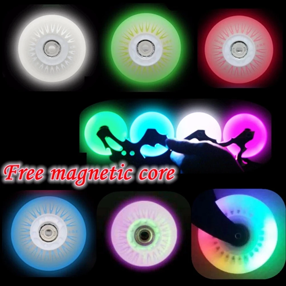 4pcs Roller Skate LED Flashing Flat Flower Luminous Brake Roller Skates Colorful Wheels 60/70/80mm