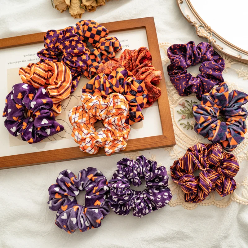 CLARMER New Ins Fashion custom hair accessories simple cheap Velvet fabric Halloween  hair scrunchies
