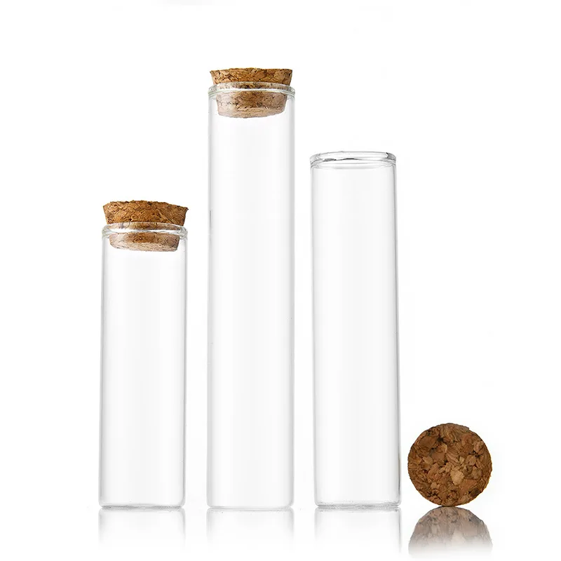 25mm Tubular Crimp Mouth High Borosilicate Glass Bottle Empty Refillable Storage Glass Tube bottle With Cork Stopper