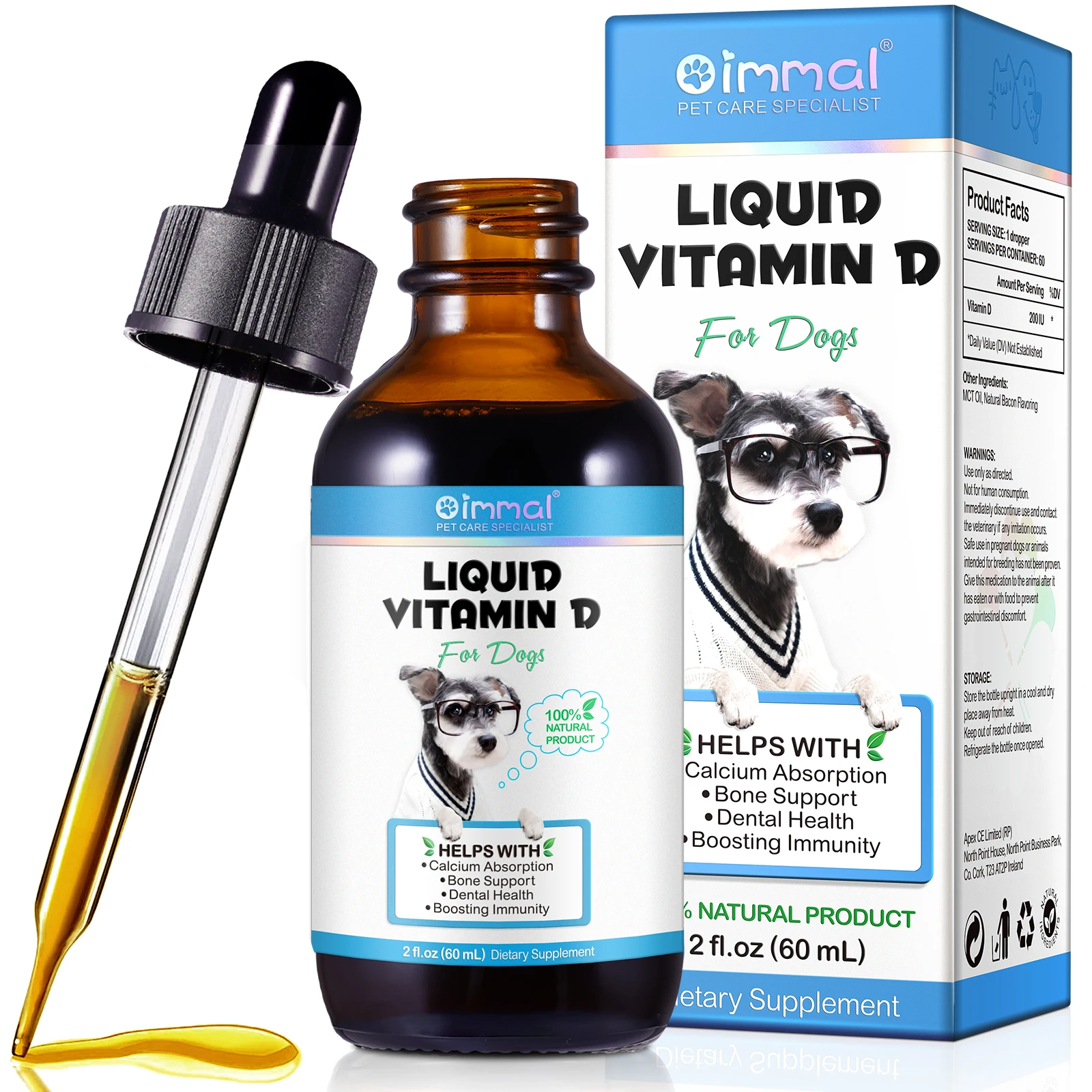 OIMMAI 60ml boosting immunity bone support dog vitamin d supplements vitamin d drops liquid for dog calcium absorption