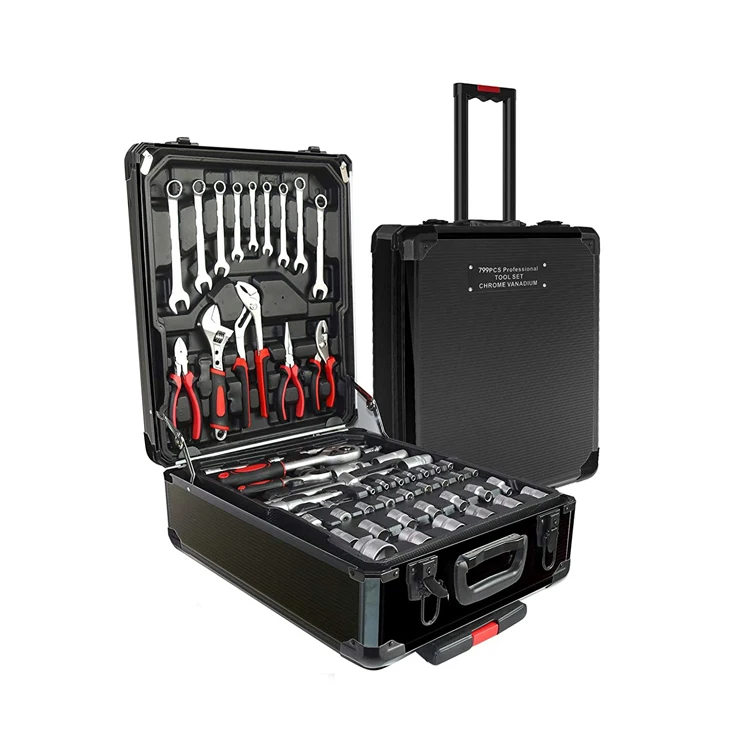 House Repair Kit 799pcs Professional Aluminum Trolley Case Mechanic Tool Set with Belt