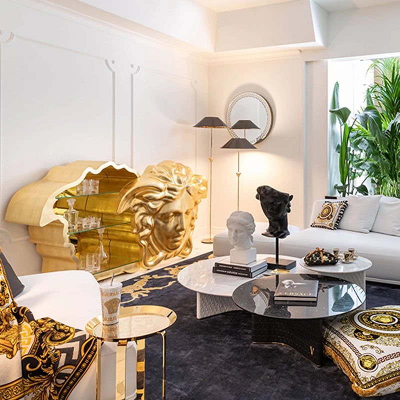 Luxury Living Room Furniture Gold Medusa Snake-headed Goddess Wine Cabinet