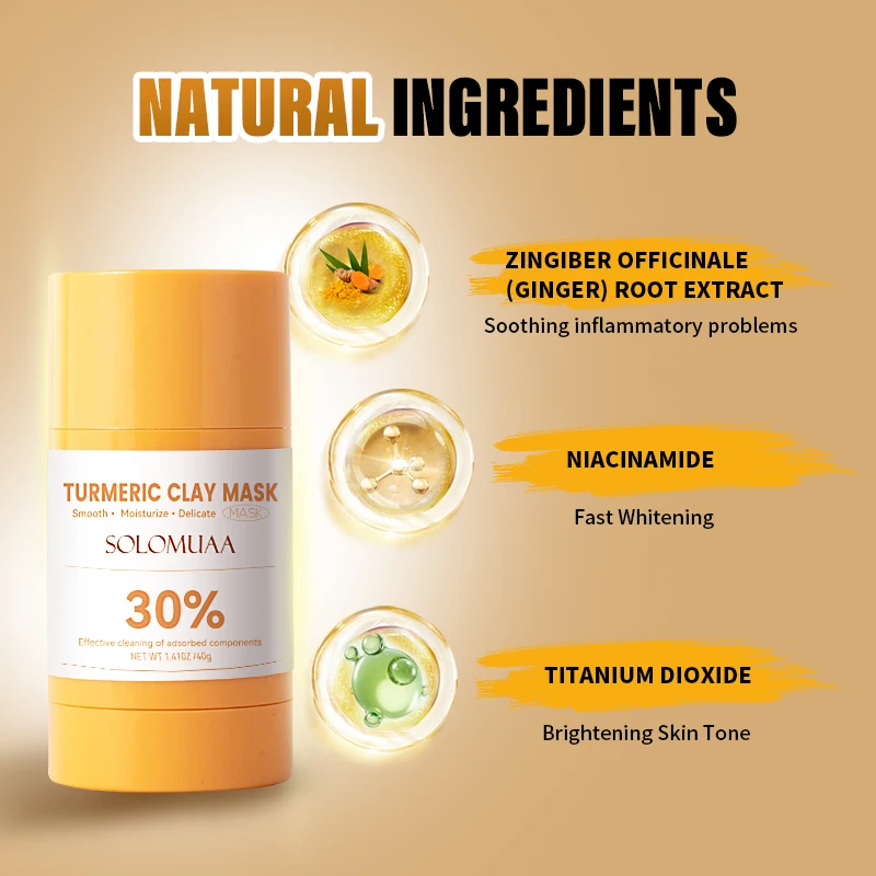 Vitamin C Face Mask Clay Stick and Turmeric for Dark Spots Dull Skin Skincare Facial Mask for Controlling Oil and Refining Pores