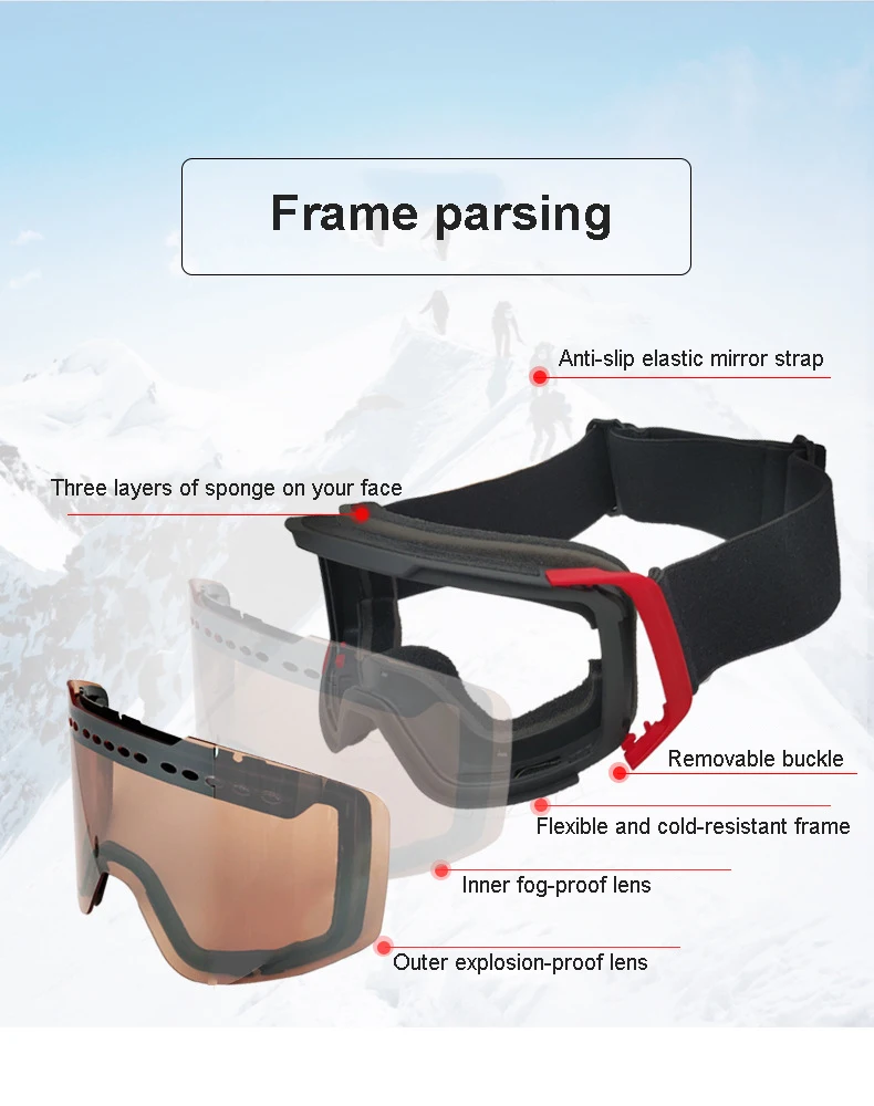 Snow Skiing Goggles Double Layer Lens Ski snowboard goggles 180 Angle Wide Vision Anti-fog Ski Glasses