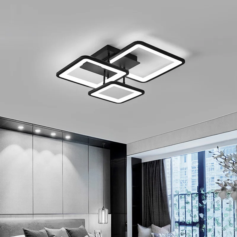 High Quality Fancy Light Black Panel Flush Mounted Nordic Metal Square Dimmable Ceil Bedroom Indoor Led Ceiling Lamp