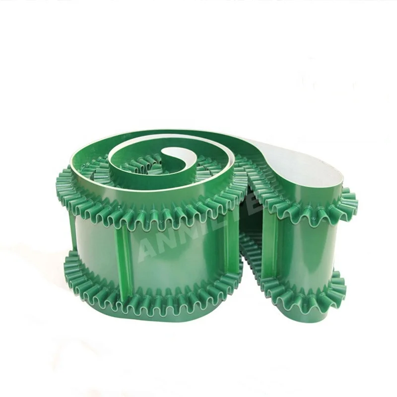 Зеленые гофрированные боковые стенки Baopower, конвейерные ленты из ПУ, широкие скобы, наклонная лента