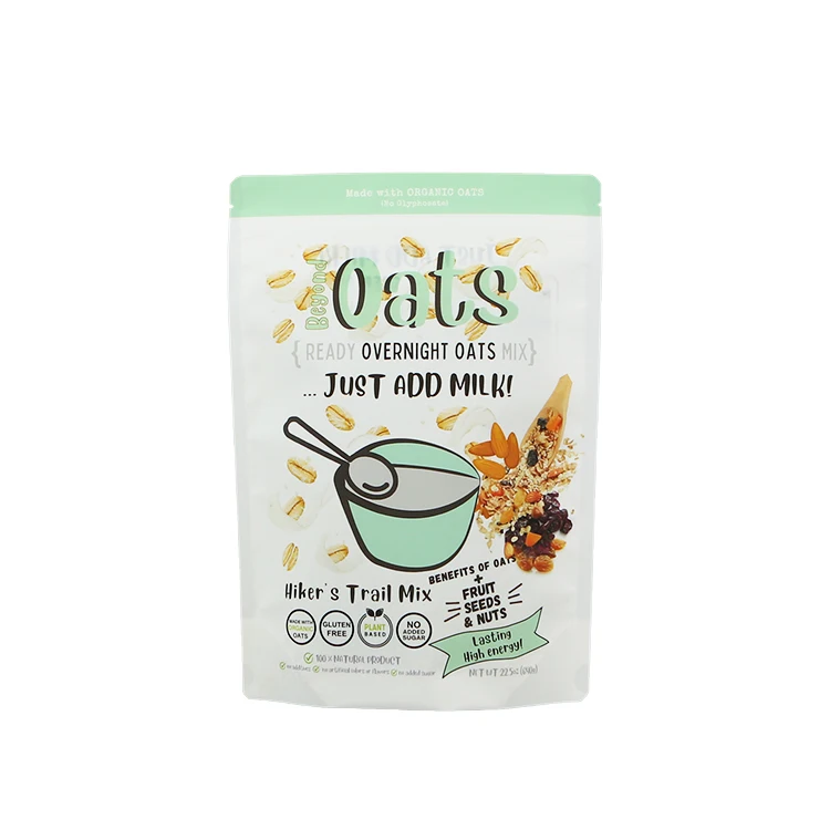 Custom Aluminum Foil Stand Up Oat Packing Pouch Roasted Cashew Seed Food Nuts Packaging Bags For Dried Fruit Snacks With Zipper