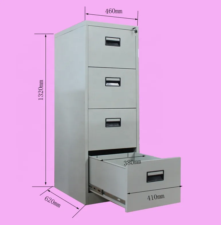 Шкаф для хранения офисный стальной шкафчик 4 ящика шкаф файлов металлический вертикальный