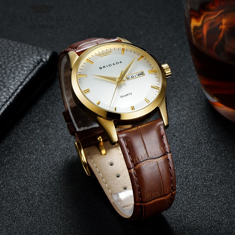 Мужские водонепроницаемые кварцевые часы из нержавеющей стали с ремешком из коровьей кожи