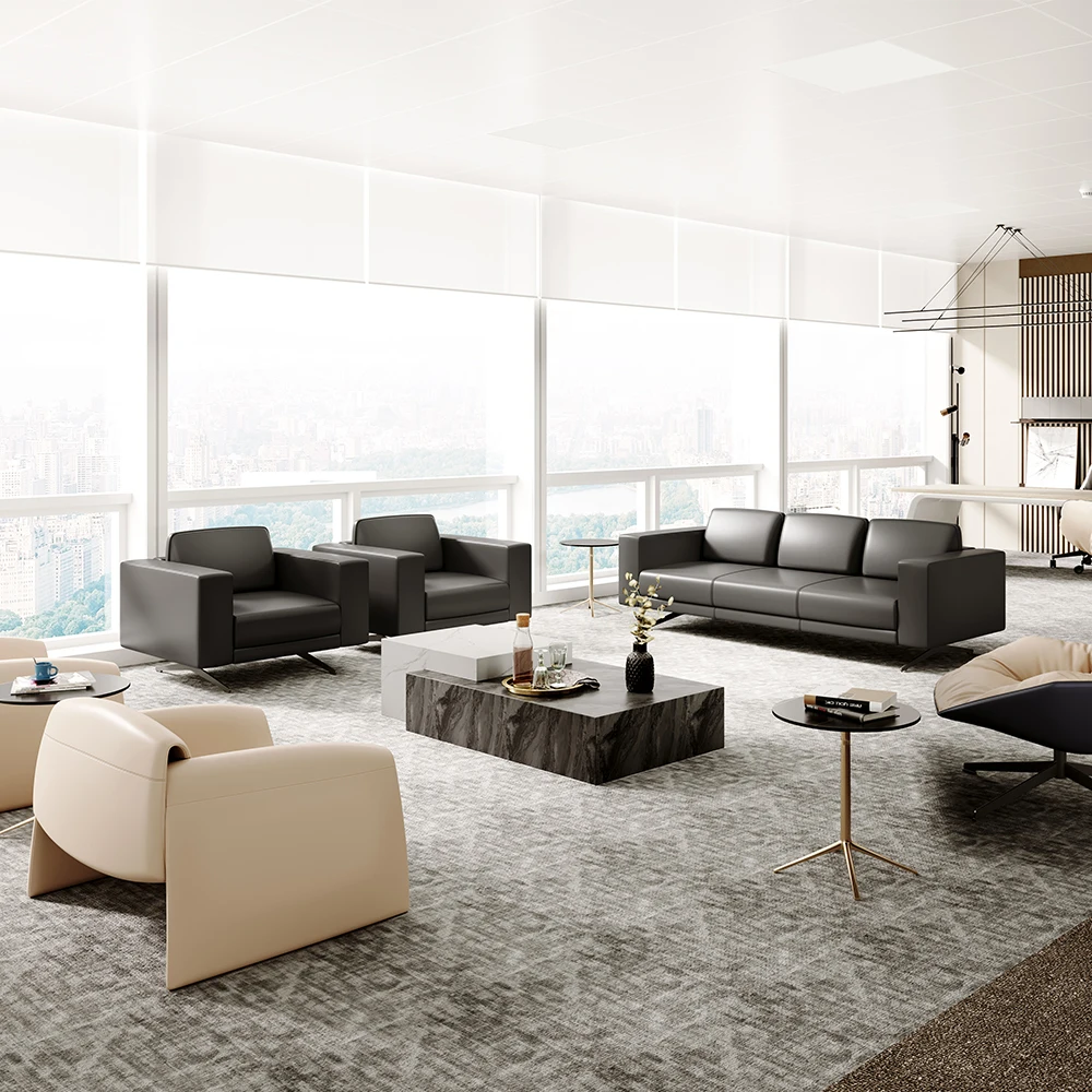 Modern Fabric PU Leather executive Sectional office sofa reception office 3 piece sofa set furniture