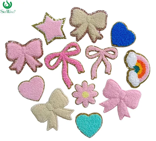 Wholesale Chenille Embroidery Patches Bow Heart Star Flower Rainbow Designs Clothing Shirts Bags Accessories  iron on Jeans Hats