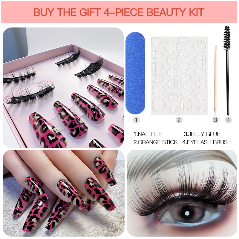 Luxury Press on Fake Women Nails Bag Kit and Top Seller False Faux Mink Eye Lash Eyelash Packaging Gift Set