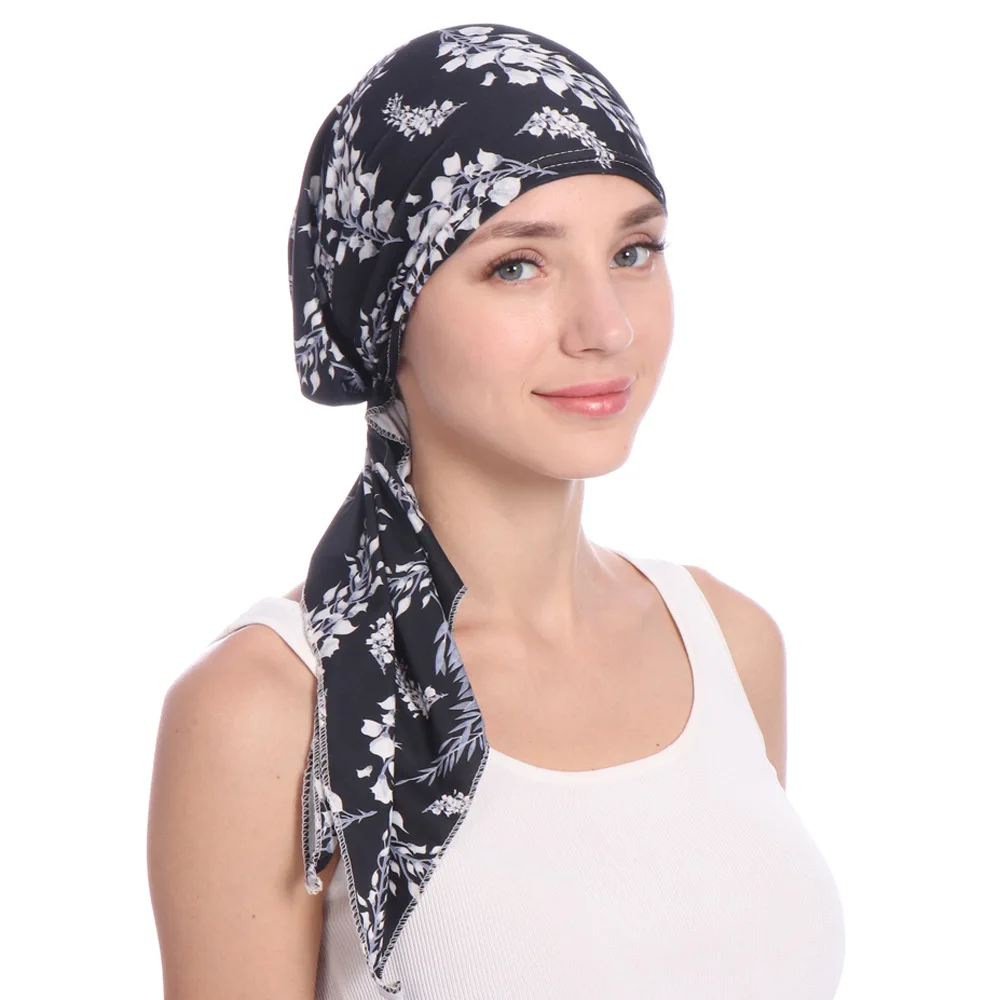 
muslim printed curved floral fabric milk silk turban for women 