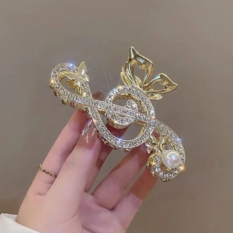 Korean Rhinestone Pearl Music Notes Hair Clips High Quality Alloy Metal Hair Claw Shark Clip Women Hair Accessories