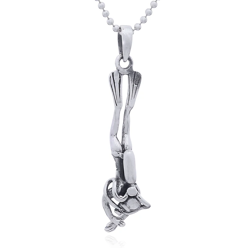 Silver Scuba Diver Charm Pendant Intricate Jewelry Design