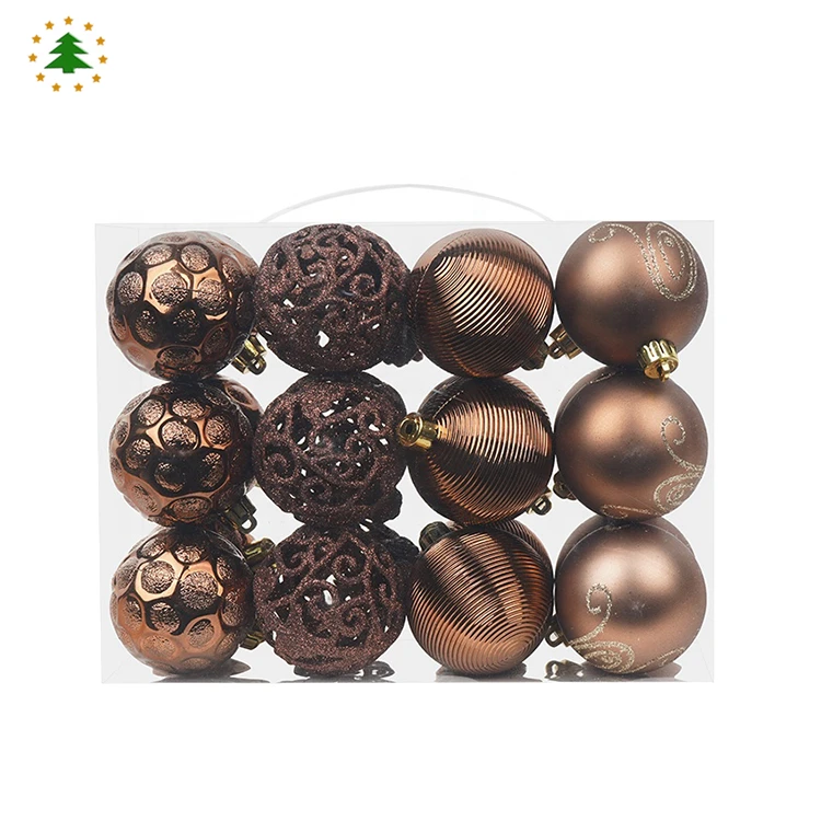 OEM логотип на заказ, напечатанный большой медный цвет, рождественская елка, подвесное украшение, набор пластиковых шариков