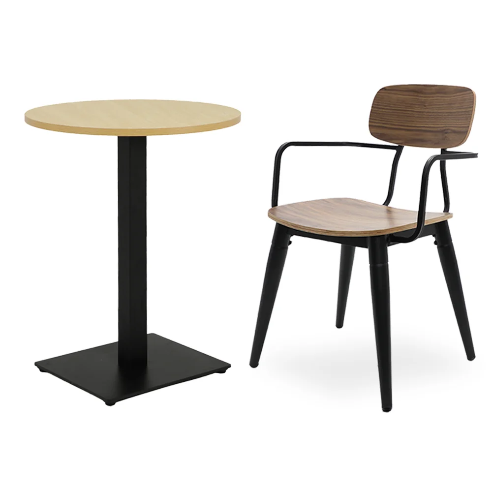 Industrial Style Modern round Metal Frame Wooden Tables and Armchairs for Bar Restaurant Home or Hotel Use