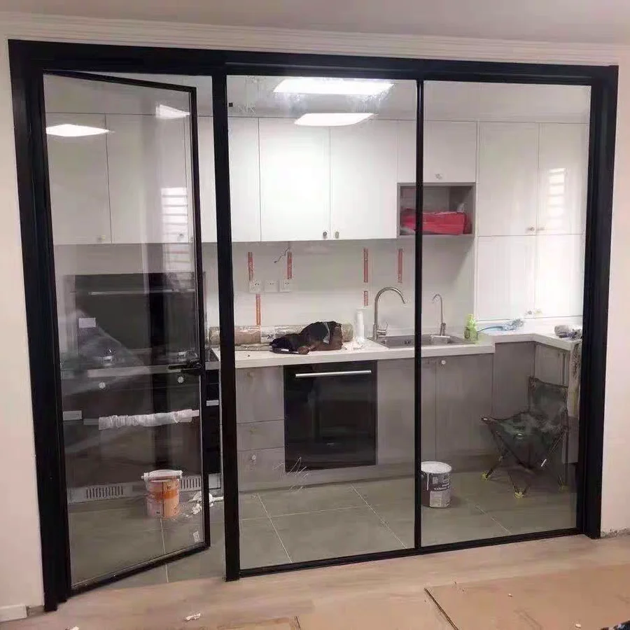 Aluminum new grill door designs interior use metal frame room glass casement/swing door