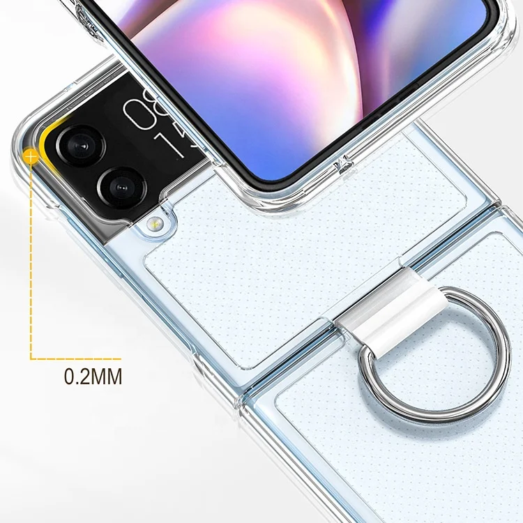 For Samsung Z Flip 3 Transparent PC Phone Case With Finger Ring For Galaxy Z Flip 4 Frosted Phone Cover