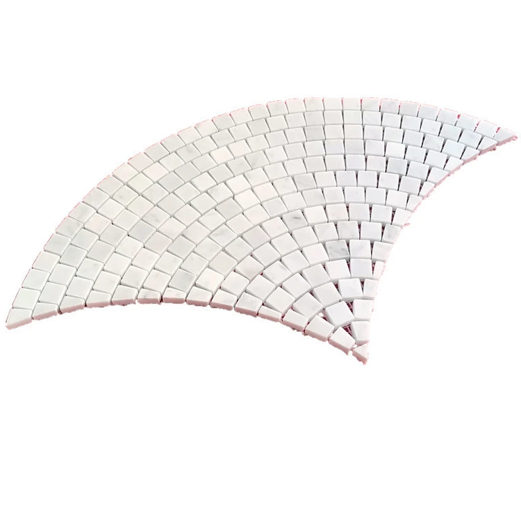 High quality Bianco Carrara White Fish Scale Scallop Fan Pattern Mini Mosaic Tile Honed