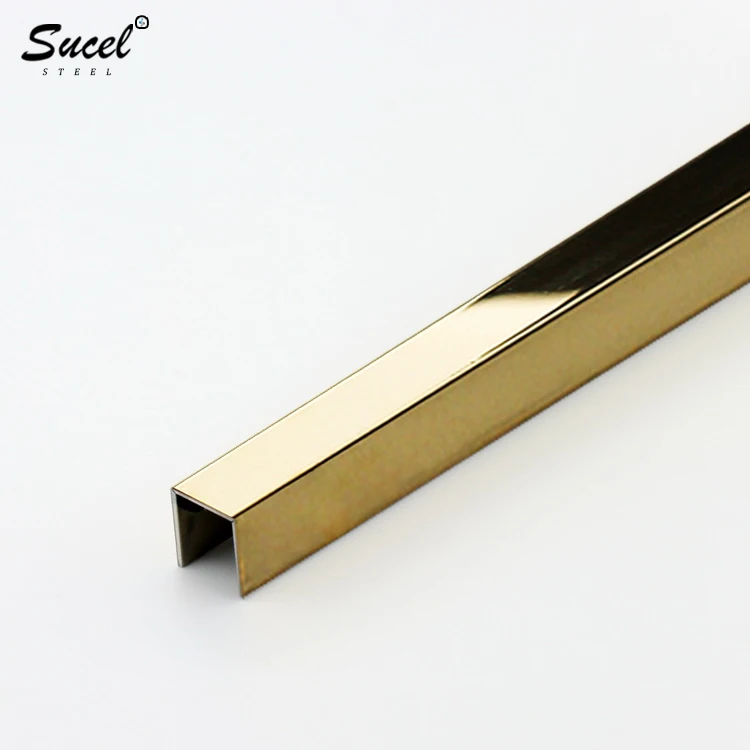 SUCEL Pvd Coated Mirror Finish Stainless Steel U Shape Decorative Brass Color Strip Profile For Wall Cladding