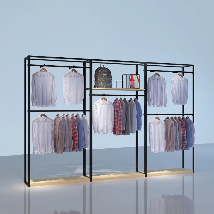 Clothing Store Display Rack Retail Apparel Golden Chromed Steel Cloth Stands Garment Gold Clothing Rack for Boutique