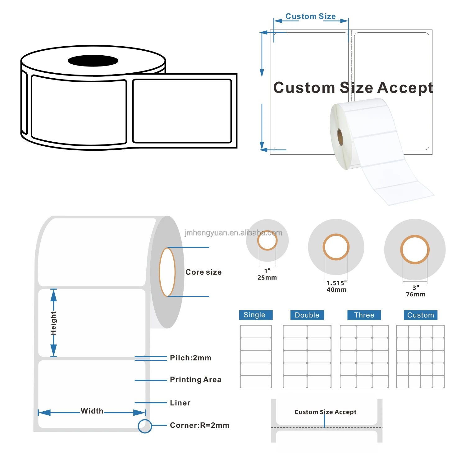 Custom Size Print 50x30 50x40 50x50 Thermal Sticker Paper Label Waterproof Barcode Adhesive Paper Roll Thermal Label Sticker