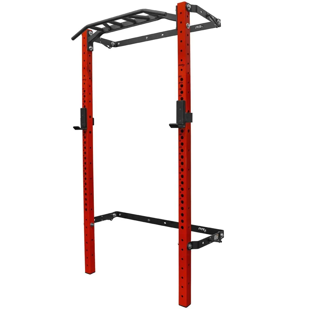 Customized Logo Gym Equipment Foldable Wall Folding Squat Rack with Multi-Grip Bar Wall Folding Back Wall mounted Squat Rack