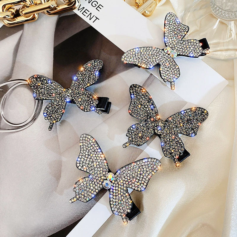  Необычные Бабочки заколки для волос аксессуары диаманта Bling Бабочка заколка