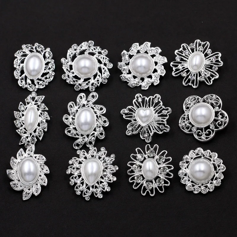 High Quality Lots of 24 Pcs Mixed Small and Medium Size Imitation Pearl Brooch Pins Set for DIY Wedding Bouquets Kit
