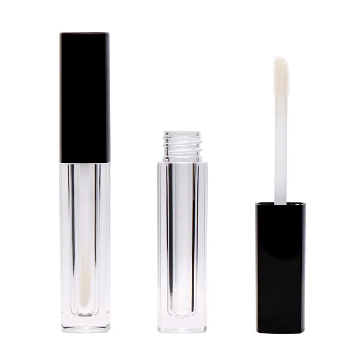 
custom square lip gloss tube 8ml 10ml lipgloss tube liquid lipstick tube empty black silver plastic lipgloss packaging with wand 