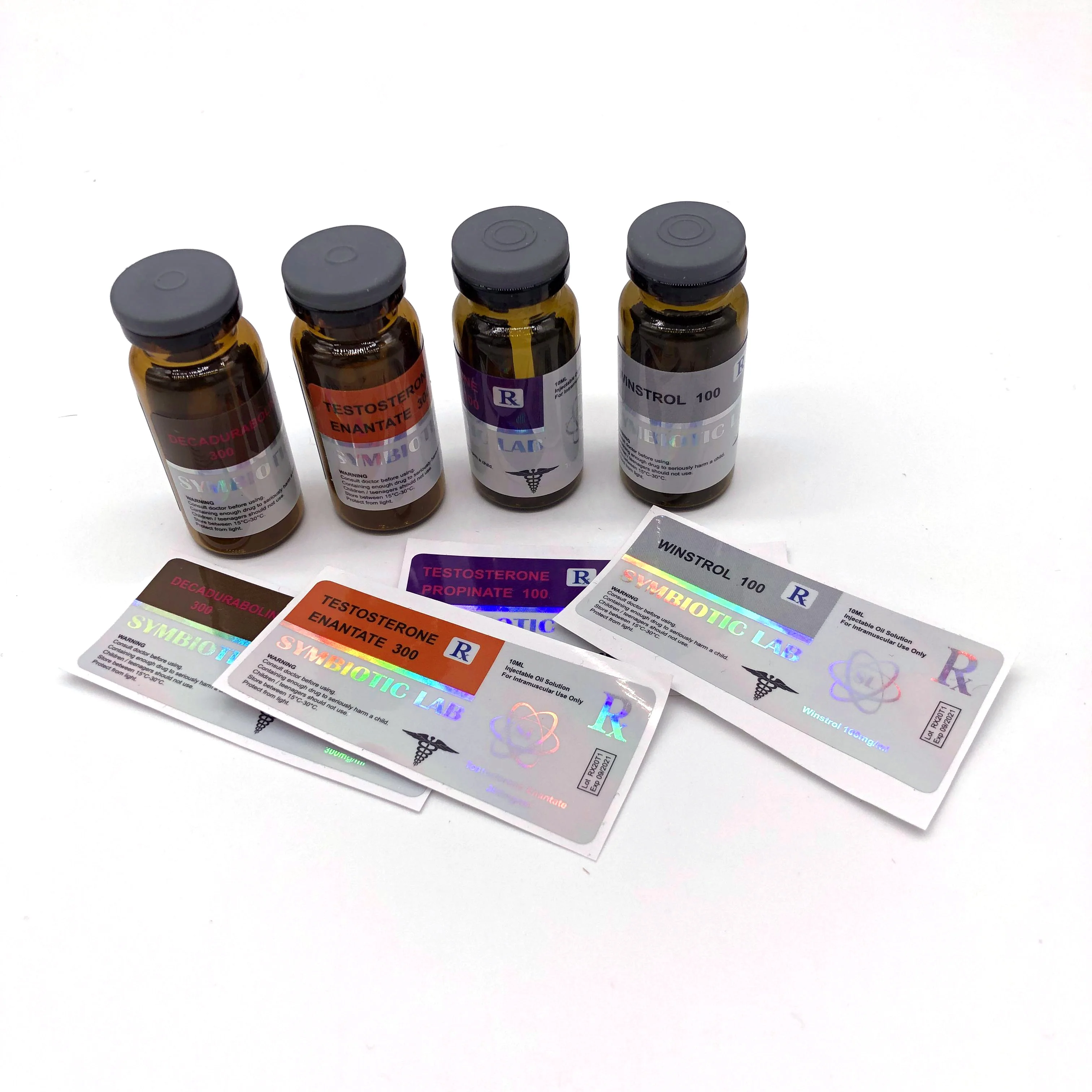 Factory price muscle man steroid bottle laser effect 10ml hologram vial label for health care