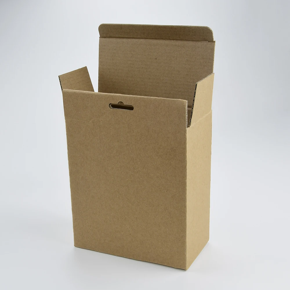 Biodegradable Flat Collapsible Hanger Box Corrugated Natural Brown Kraft Paper Packaging for Phone Case Power Bank Packaging