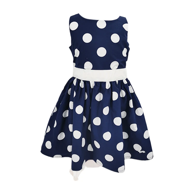 
Sleeveless Viscose Regular Kids Girls bow belt breathable dots dress for casual 