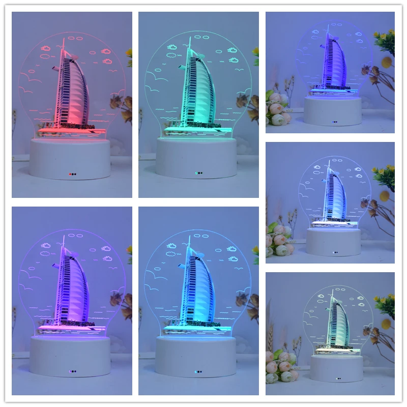 Photo Custom Dubai Islamic Muslim Mosque Architecture New Product 3d Night Light Table Lamp Bedside Decorative Lighting