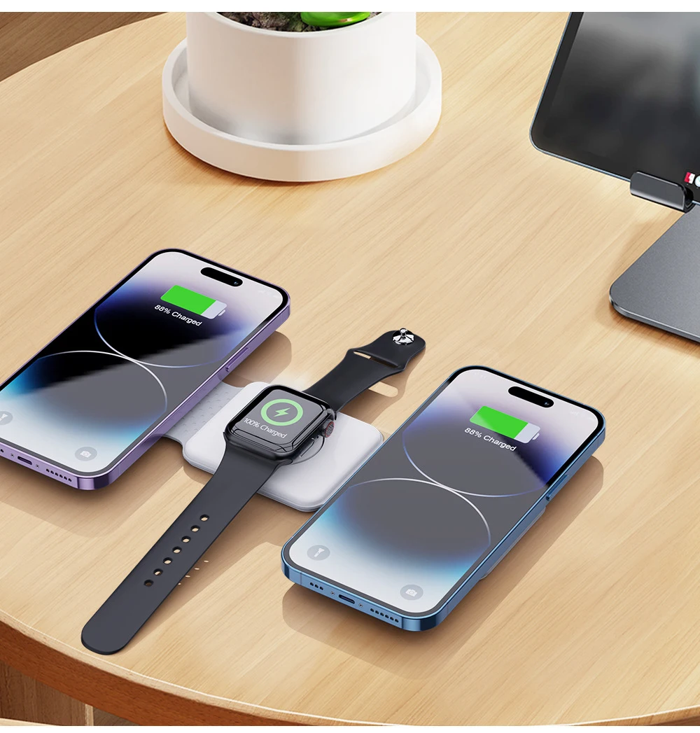 Hot Sell Promotion gift 3 in 1 Wireless Charger 15W Fast Charging Folding Portable Magnetic Charger  for iPhone iWatch Airpod