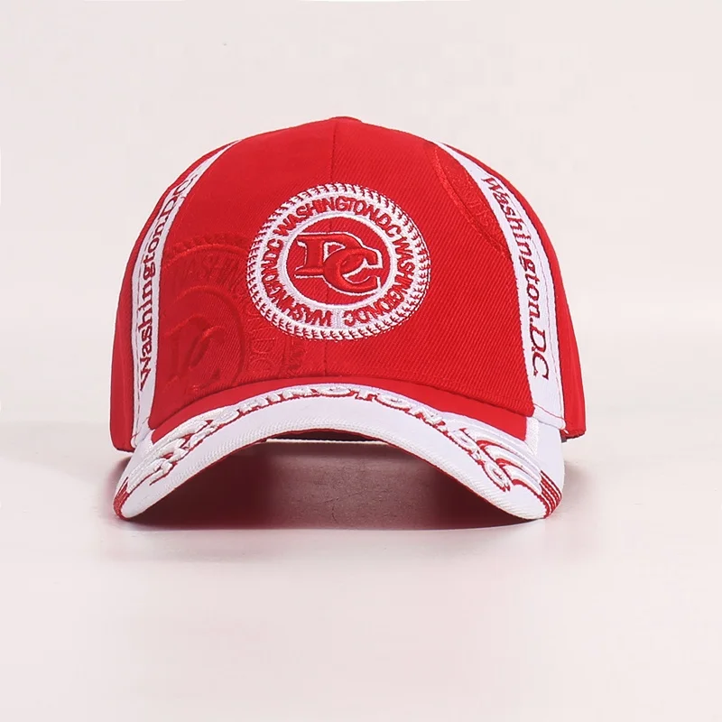 Custom Logo Sports Red DC Adjustable Hats 58CM 3D Embroidery Unisex Colored Baseball Caps Topee For Sale