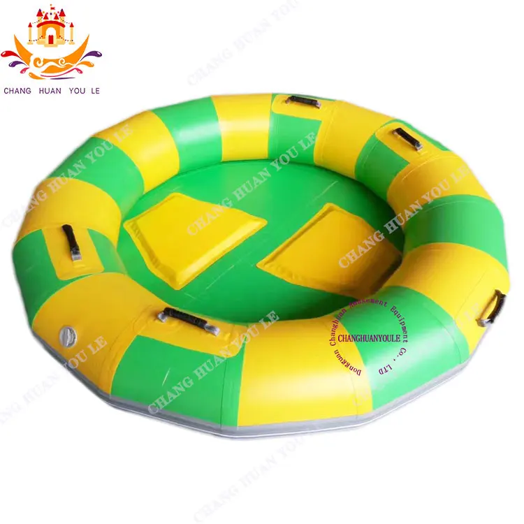 Inflatable circular raft toy 6-seater water slide boat blue yellow customized family tube raft water park glass slide