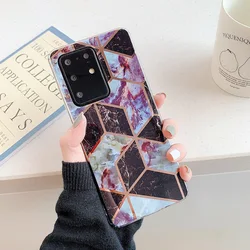 Luxury Plated Geometric Marble IMD Phone Cover for Samsung Galaxy S20 Ultra S21 Plus A72 A52 A32 A21S Note20 Marble Phone Case